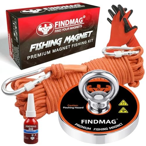 FINDMAG 1000 LBS Pulling Force Magnet Fishing Kit Fishing Magnets with Rope, Premum Kit for Retrieving in River and Magnet Fishing - 3.54 inch (90 mm) Diameter, Gift Ready