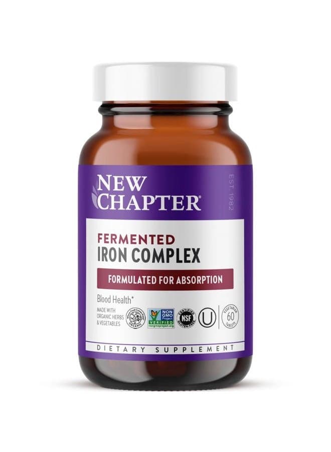 Iron Supplement, Whole-Food Fermented Iron Complex Made with Organic Vegetables & Herbs + One Daily Non-Constipating Dose- 60ct, 2 Month Supply
