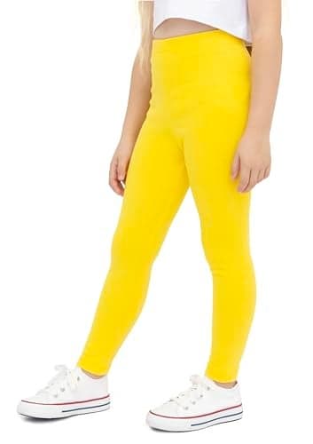 Lilax Girls' Basic Solid Full Length Cotton Soft Leggings (8, Yellow)