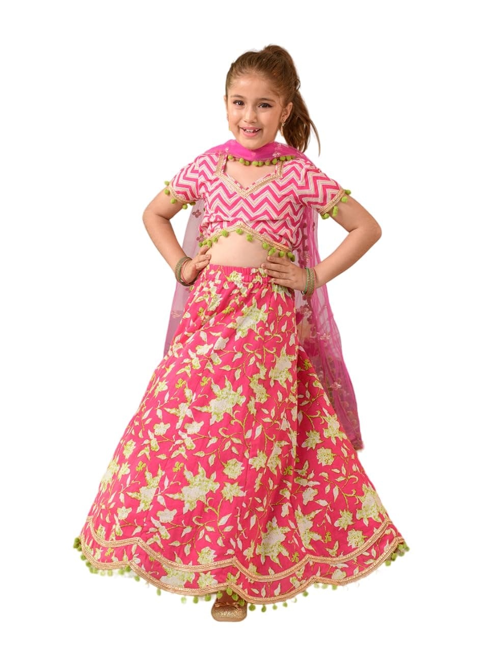 Pspeaches Girls Printed Ready To Wear Lehenga Choli With Dupatta