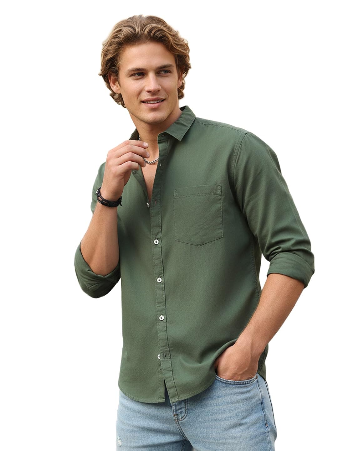Urbano Fashion Men's Sage Green Cotton Full Sleeve Regular Fit Casual Solid Shirt (shirtsolreg-02-sagegrn-s)