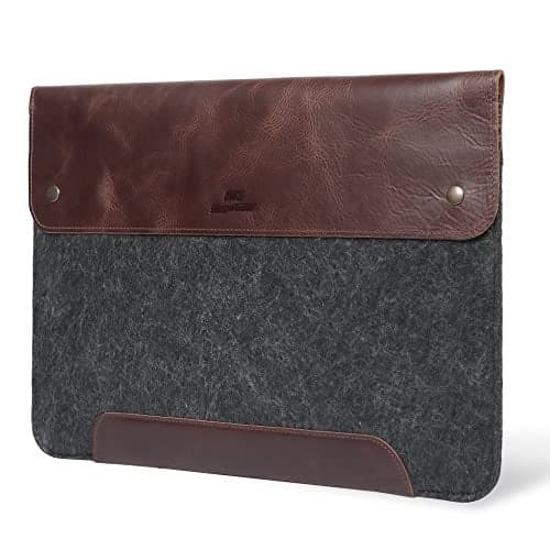 MegaGear Genuine Leather and Fleece Case Compatible with MacBook Pro 16 (M5, M4, M3, M2, M1) and MacBook Air 15.3 (M5, M3, M2) - Laptop Sleeve, Brown, 15-16 Inch, 2020-2026