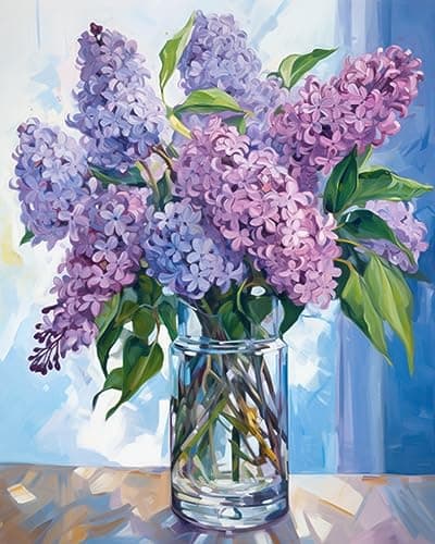 Tucocoo Paint by Number Blue Lilac in a Glass Vase Flowers DIY Painting On Canvas with Brushes Acrylic Paints Graffiti Paint by Numbers for Adults Kids Students Beginner 16x20 InchWithout Frame