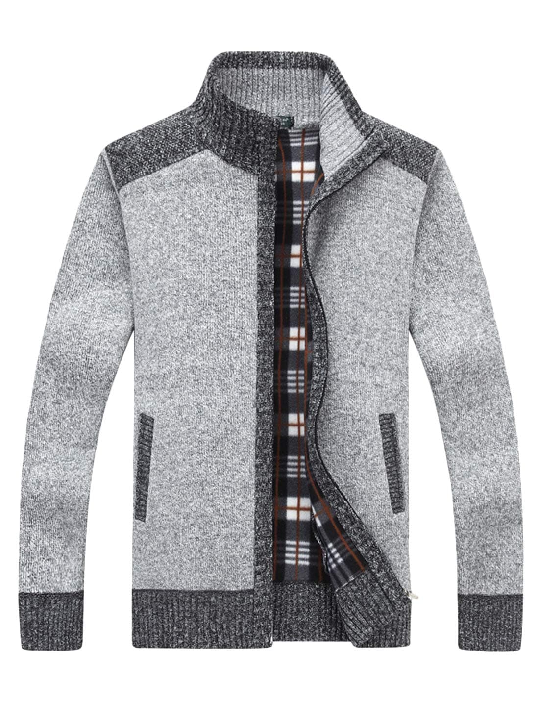 Yeokou Men's Casual Slim Full Zip Thick Knitted Cardigan Sweaters with Pockets (X-Large, Z-12-Light Grey)