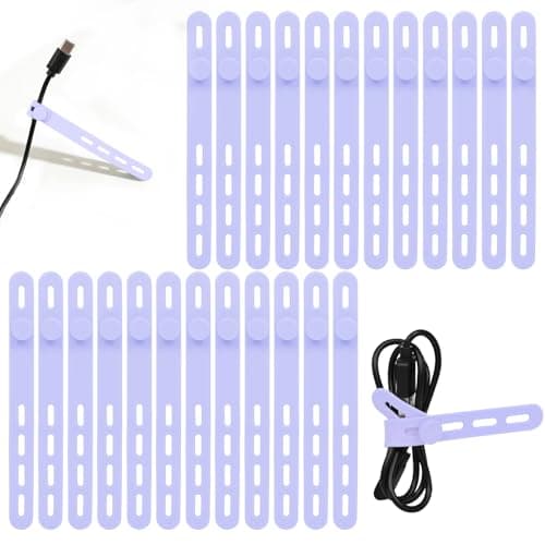 Donruby 24Pcs Silicone Cable Ties - Reusable & Washable with Locking Buckles, Adjustable Fastening Cable Management Straps, Multi-Purpose High Elasticity Cord Organizer (Purple)