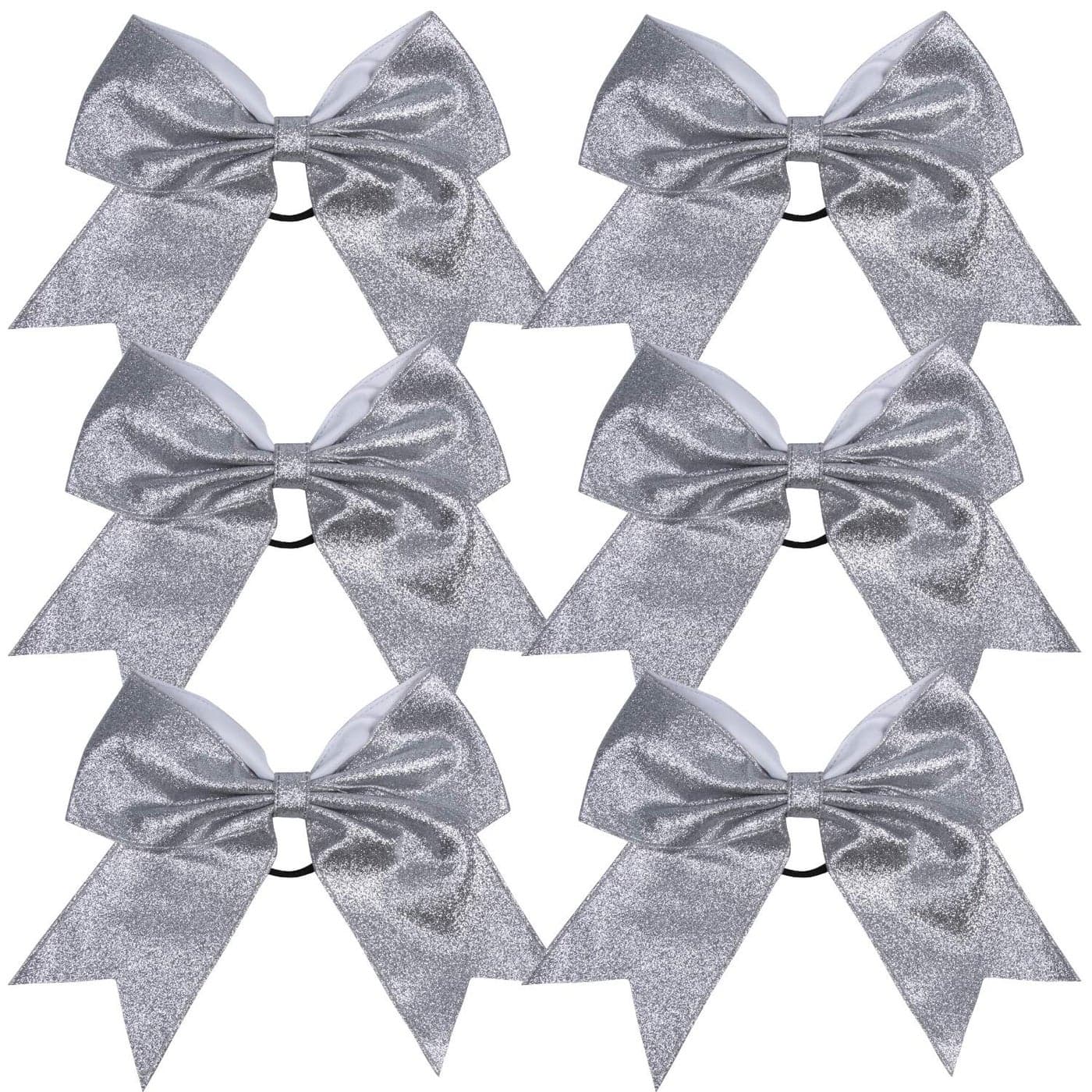 Cheerleader Bows Cheerleading 8 inch Sparkle Glitter Ponytail Holder Hair Tie School for High School College Girl Team Sports 6 Pcs Silver