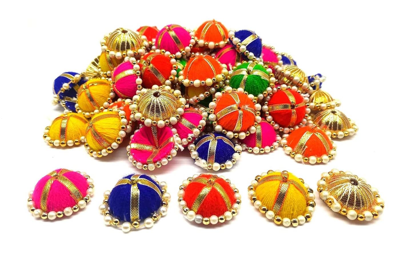 PRANSUNITA Multicolor Gota Jhumki Latkan Beads Caps for Art Work Diwali, Lohri, Vandanwar Ethnic Bangles, Handcrafted- Size – 1.5 inch - 40 Pcs