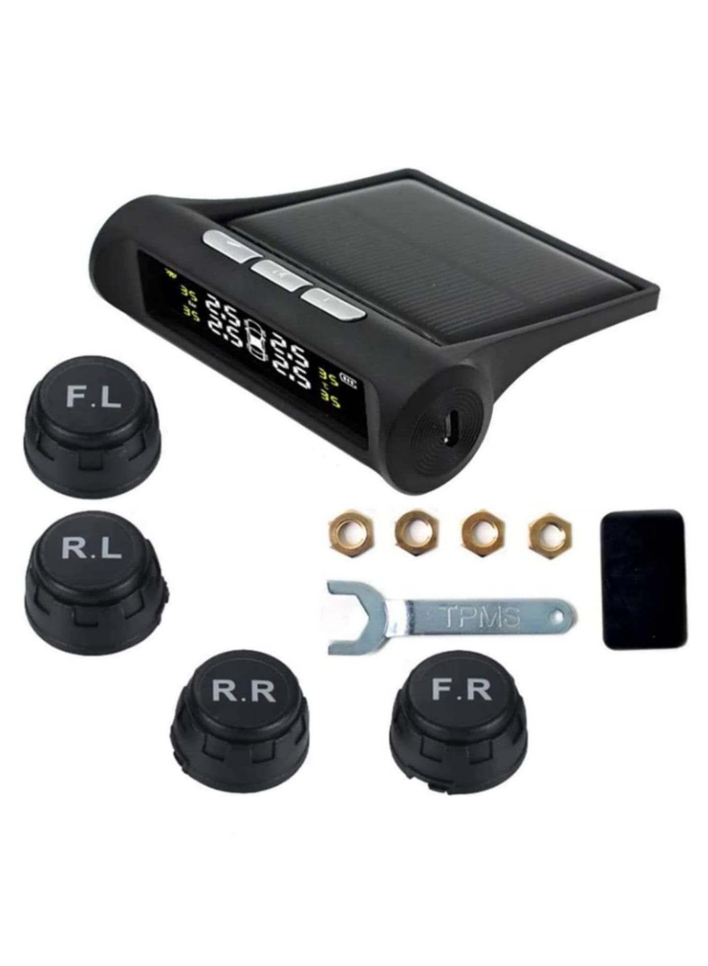 Car Tire Pressure Monitoring System 6 Alarm Modes Wireless Smart Tire Safety Monitor with Solar Include 4 External Cap Sensors Real Time Pressure and Temperature Alerts for Cars SUVs Trucks Vehicles