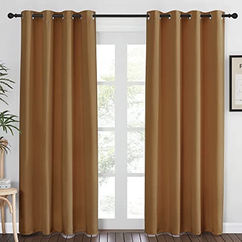 NICETOWN Gold Brown Curtain 84 inch Long Grommet Blackout Thermal Insulated Room Darkening Sound Reducing Window Drapes for Living RoomBedroom 1 Panel W52 x L84