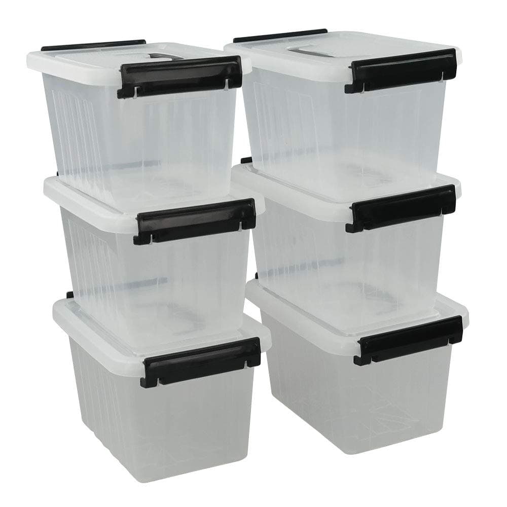 Idomy 6Pack Tiny Clear Latching Boxes with Handle 25 Quart Plastic Storage Box