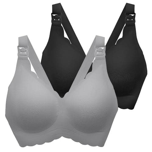 MomWills Nursing Bras for Breastfeeding Seamless Ultra Comfort Maternity Bra Natural Shape Wirefree Push Up Bras for Womens Pregnancy Sleep Bralette 2Pack