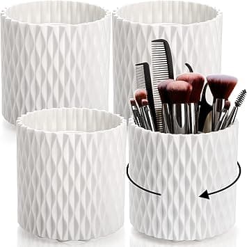 AVLA 4 Pack Makeup Brush Holder 360 Rotating Makeup Brush Organizer 5 Slot Plastic Spinning Pencil Storage Cup Vanity Cosmetic Display Container Bathroom Desk Beauty Tool for Lipsticks Comb