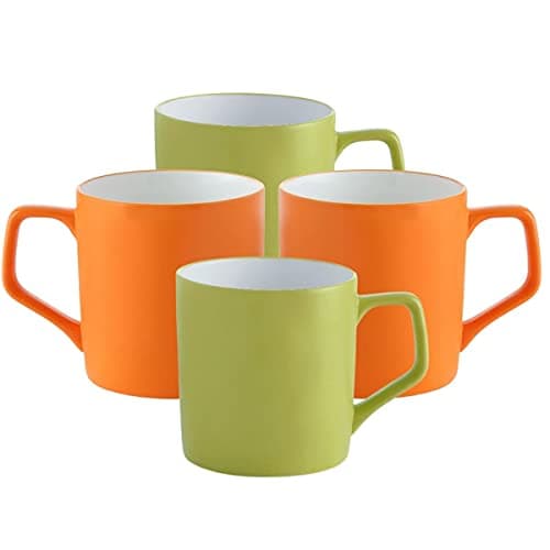 Clay Craft Fine Ceramic Solid Orange and Green Coffee Mugs Set of 4 Perfect for Your Modern Kitchen and for Gifting Purpose
