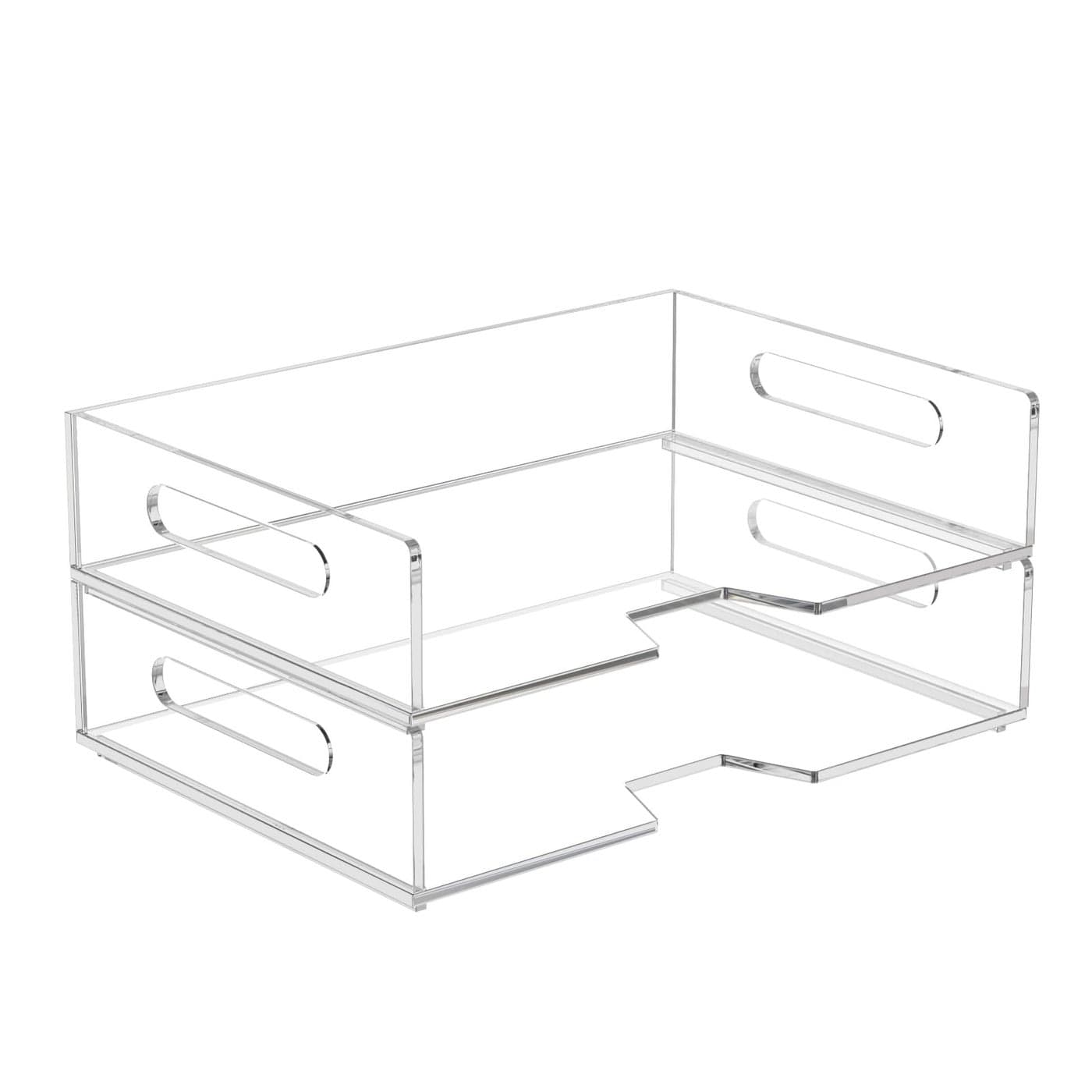 HIIMIEI Acrylic Paper Tray 2 Pack Clear Letter Tray Desk Stackable Organizer for School Home Office Horizontal