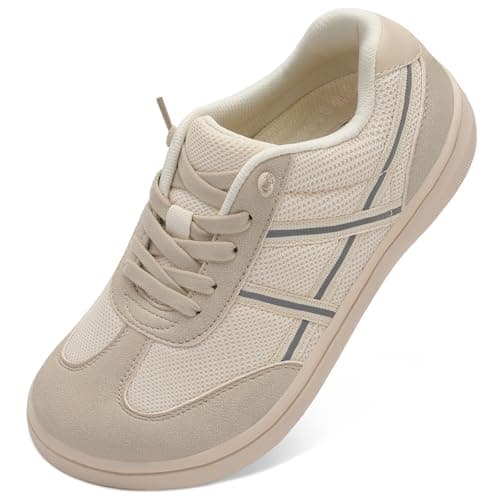 LeIsfIt Brefoot Shoes for Women Wide Slip-On Casual Sneakers Non-Slip Breathable Comfort Shoes for Walking Tennis Travel & Everyday Beige Size 9