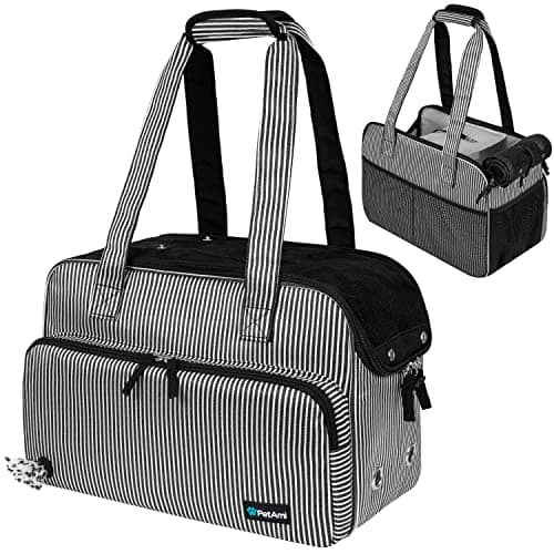 PetAmi Small Dog Purse Carrier, Soft-Sided Pet Carrier Bag with Pockets, Portable Puppy Cat Travel Handbag Tote, Airline Approved Breathable Mesh, Poop Bag Dispenser, Max 18 lbs, Stripe Black