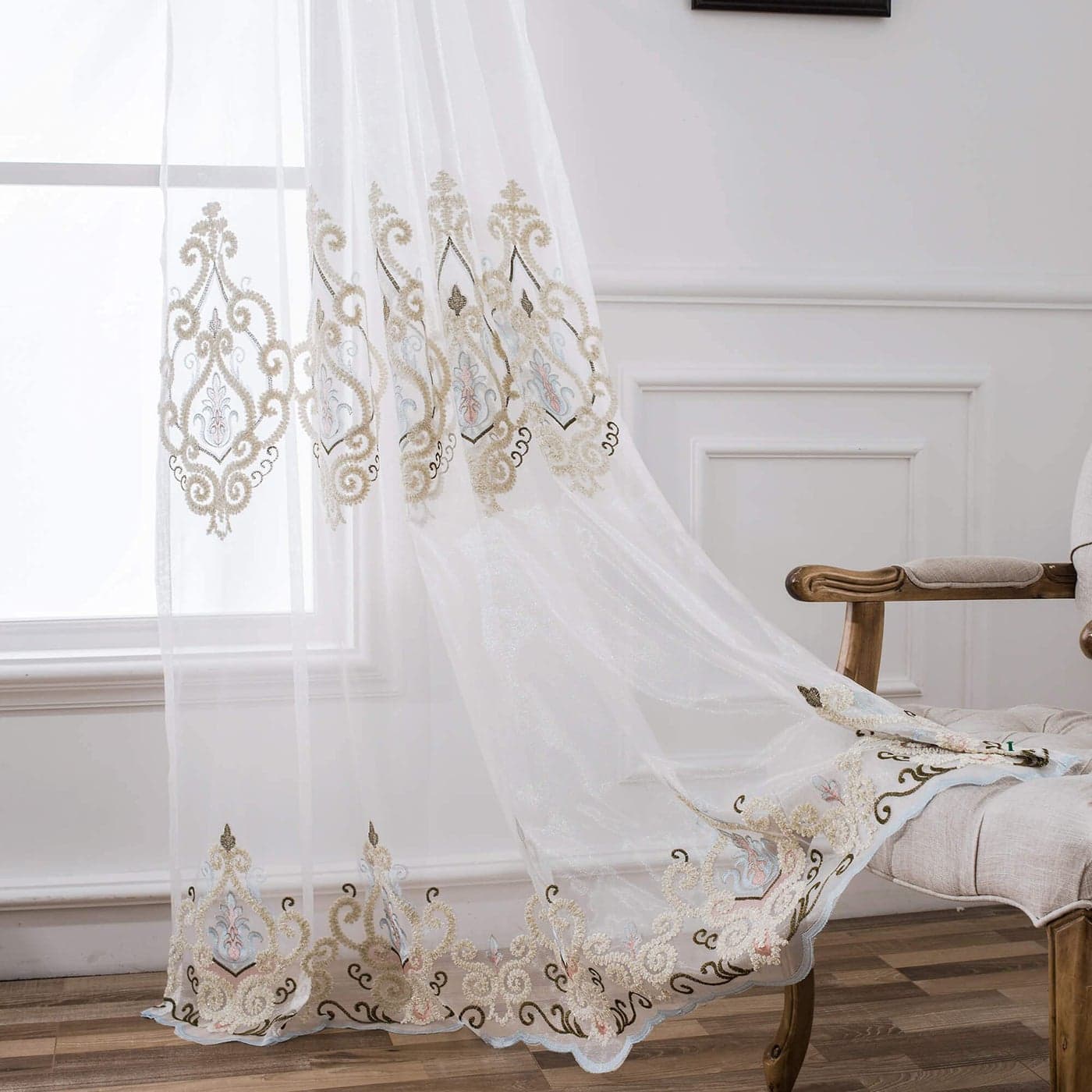 VOGOL Customized Simple Chenille Jacquard Sheer Window Elegance CurtainsDrapesPanelsTreatments for Bedroom Living RoomTop Grommets Two Panels 54 x 96 inch