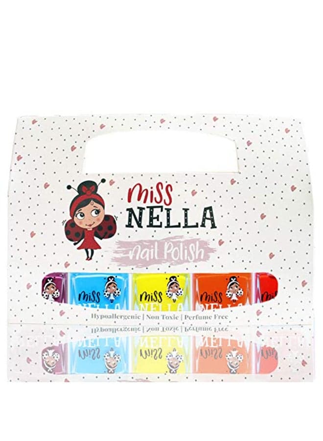 MISS NELLA Summer Time 5 Varnish set Little Popper purple Mermaid Blue blue Sun Kissed yellow Poppy Fields orange Strawberry Cream red Peel Off kids Nail Polish