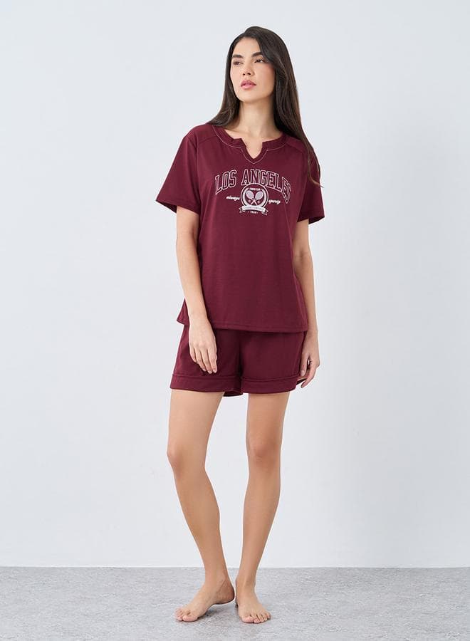 Los Angeles Notch Neck Raglan T-Shirt & Shorts Set