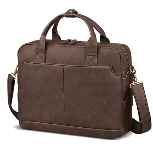 Leather Briefcases for Men 15.6 Inch Laptop Briefcase Business Messenger Bag Retro Waterproof Computer Bag Perfect Birthday Gifts For Husband, Brown