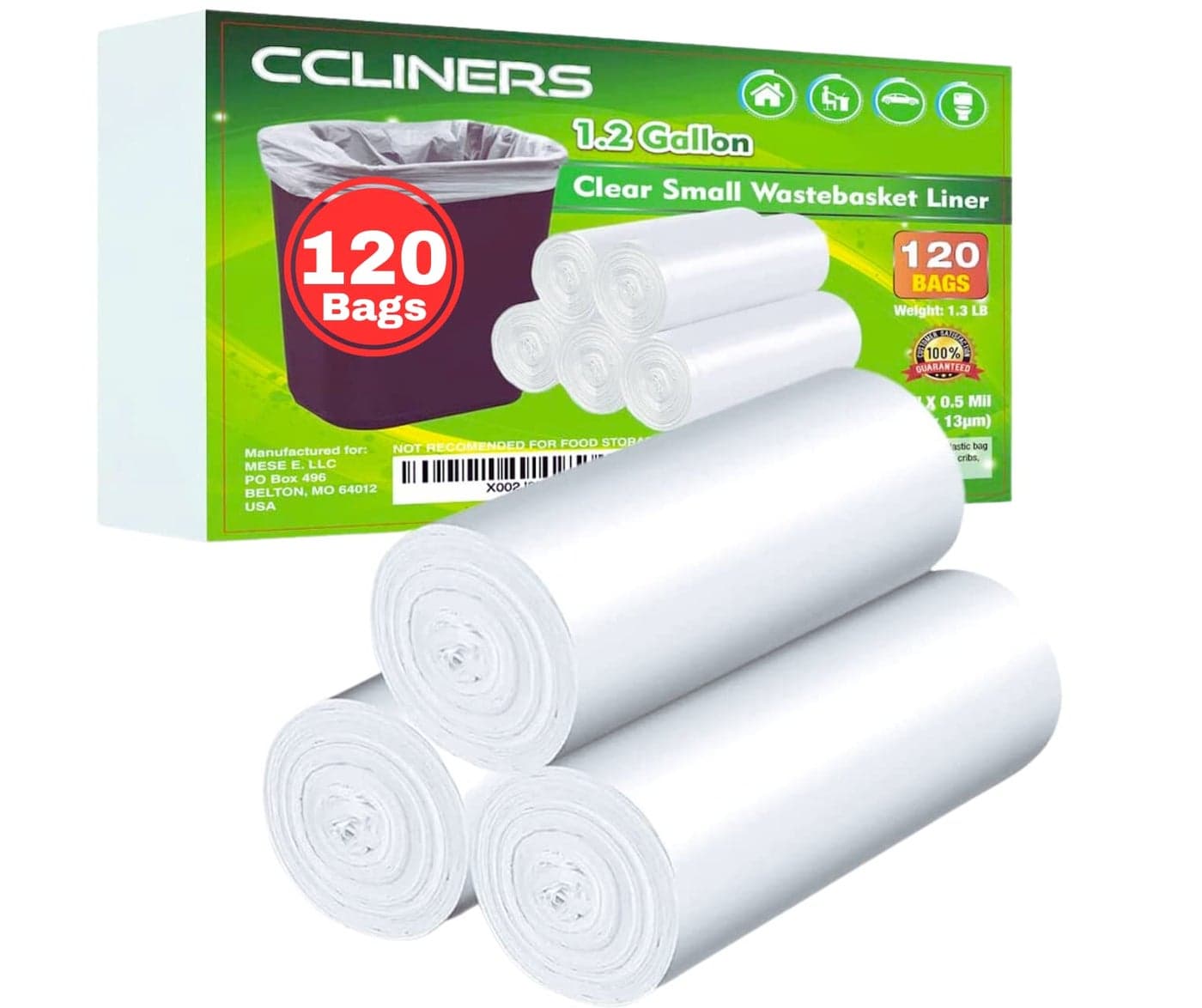 1.2 Gallon 120 Clear Small Trash Bags Bathroom 1 Gallon Garbage Bags Plastic Wastebasket Mini Trash Bags Can Liners for Home and Office Bins, 120 Count