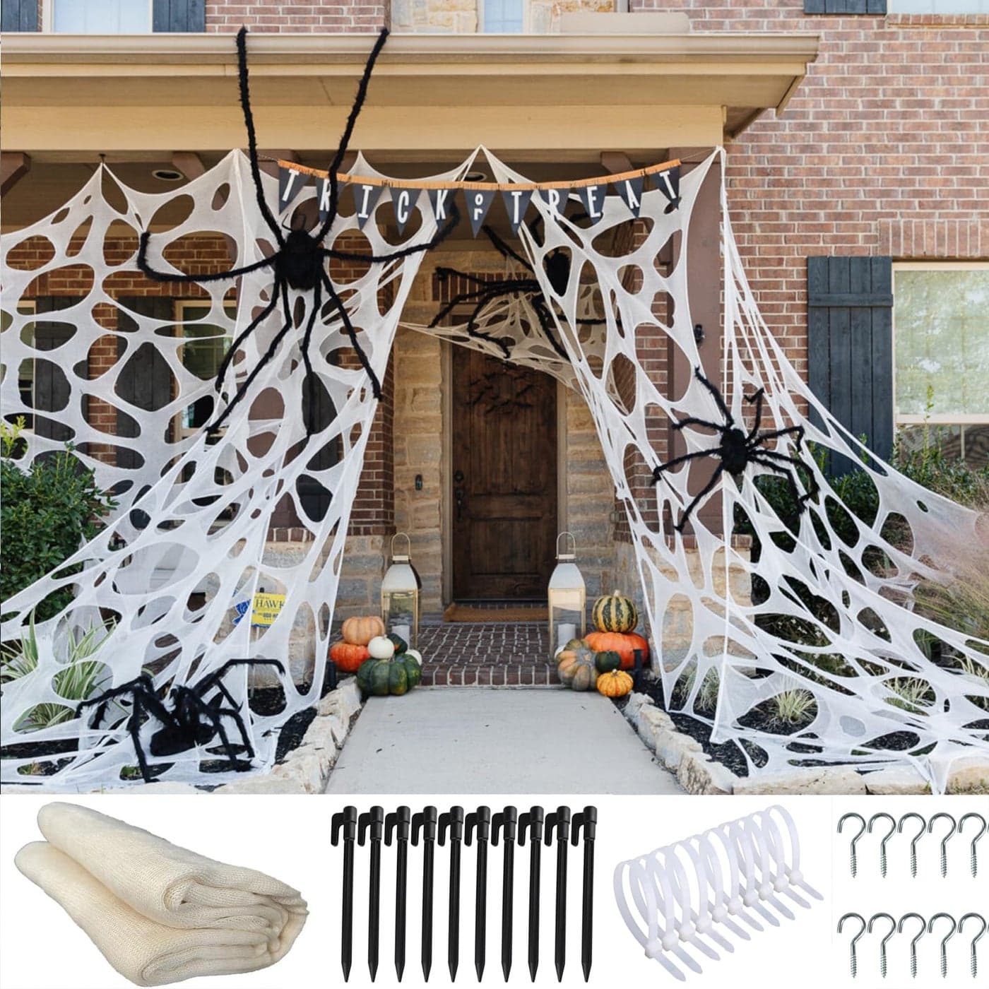 CMKTA Spider Web Halloween Decoration 2 lb Weight Giant Elastic Spider Web Outdoor Decorations DIY Beef Netting Spider Web Halloween Party Decor 950 Sqft
