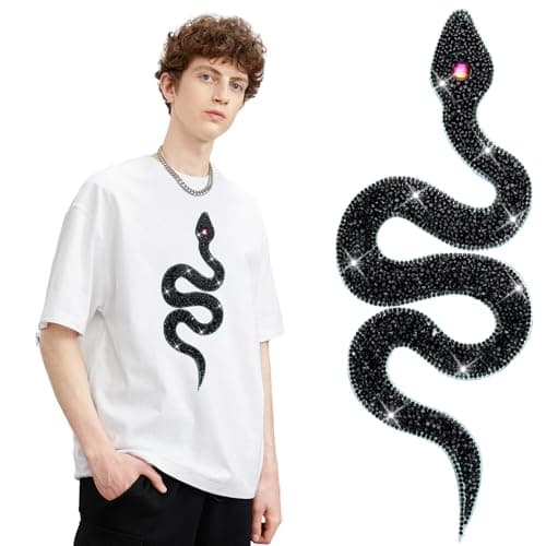 Totelux Black Snake Ironon Patches Sparkly Rhinestone Patches Large Snake Jewels Gems Appliques for Clothes Jeans Hat Shirt Bags Decorations