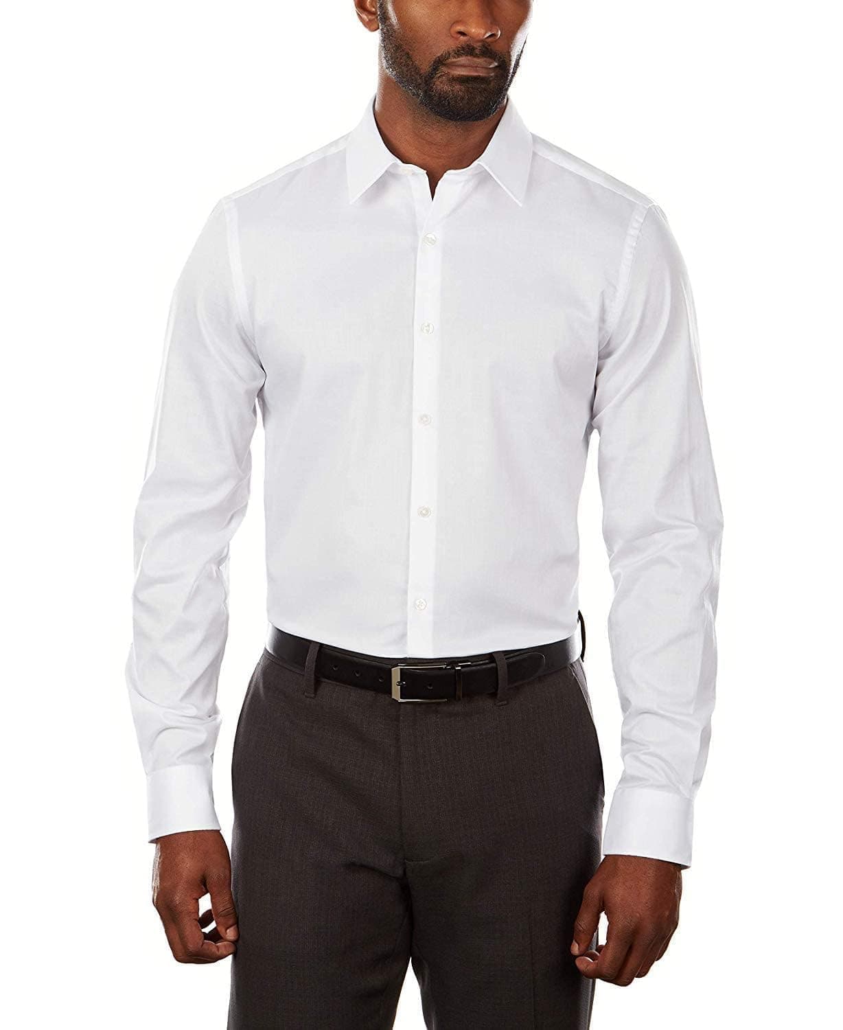 Van Heusen mens Slim Fit Flex Collar Stretch Solid Dress Shirt, White, 17 Neck 36 -37 Sleeve US