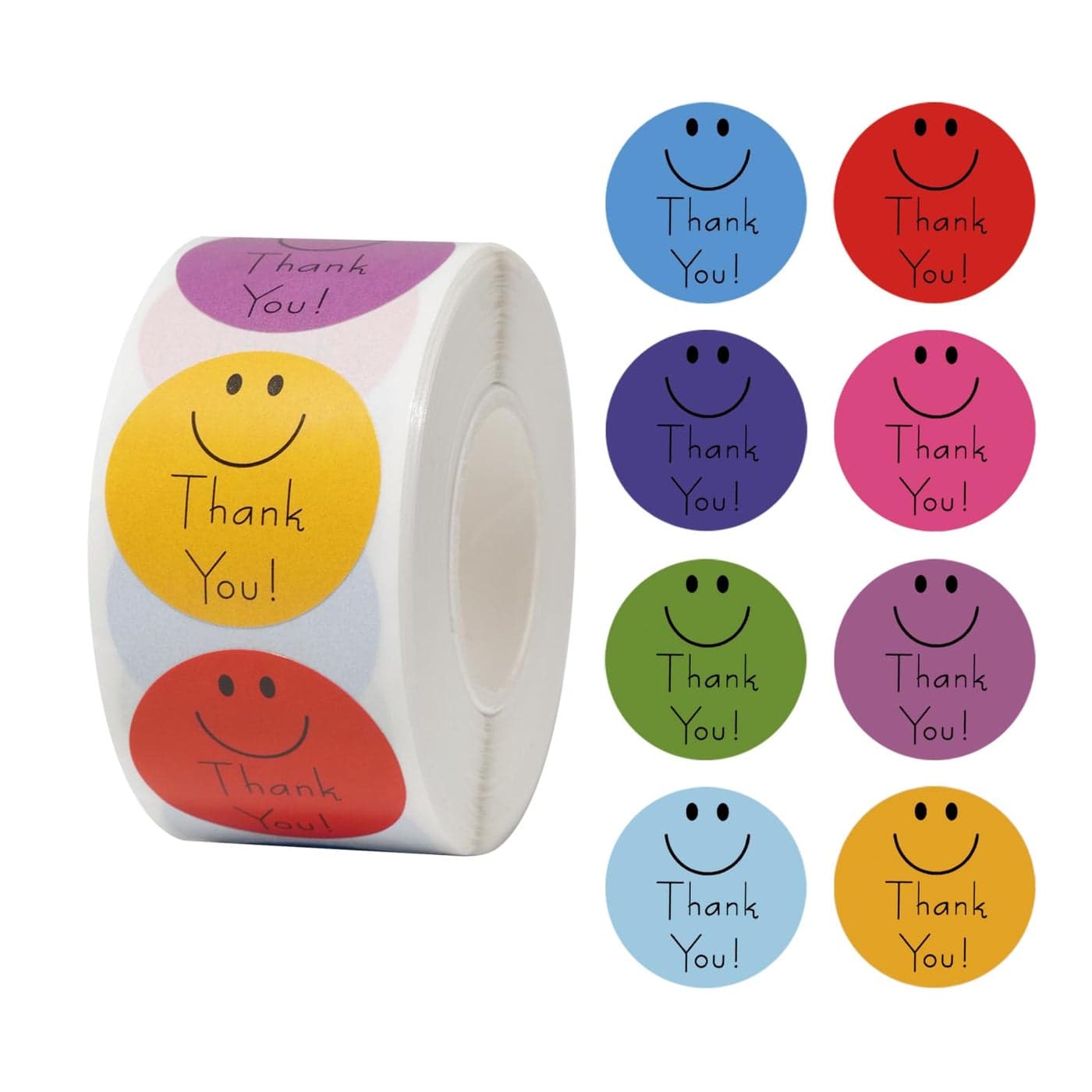500 Smiley Thank You Stickers 1 Inch SelfAdhesive Stickers for Envelopes Holiday Cards Gift Bags and Small Business Packaging 1 Pack