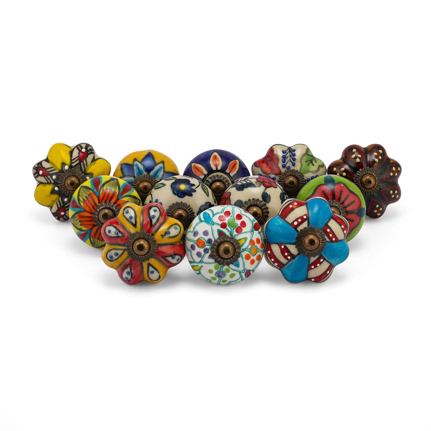 Rasiya Art Drawer Knobs Pack of 12 Assorted Colorful Ceramic Drawer Pull Handle Kitchen Cabinet Cupboard Wardrobe Knob Proudly Made in India Multicolor