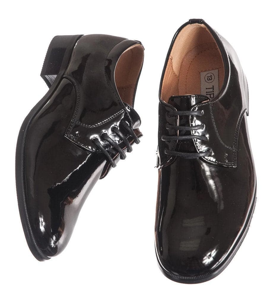 Lito Round Toed Black Shiny Tux Shoes for Infants, Toddlers, and Boys (Boy 1), 1 M US Little Kid