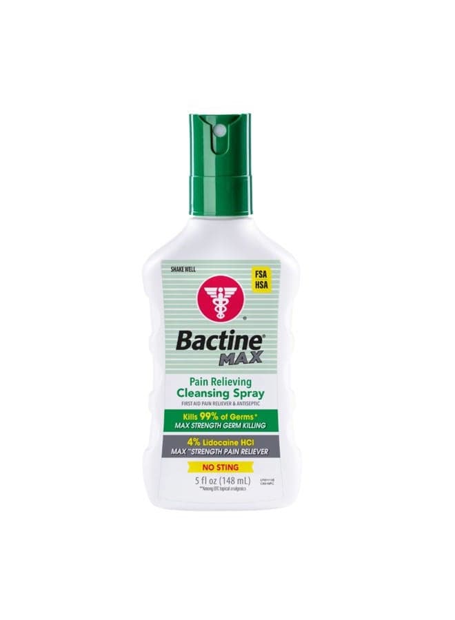 Max Pain Relieving Antiseptic Spray with Lidocaine, First Aid Pain + Itch Relief, No-Sting, Kills 99% of Germs*, 5oz