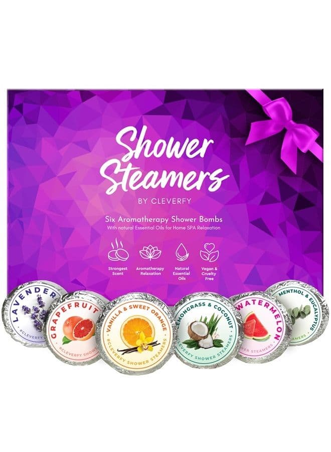 Cleverfy Shower Steamers Aromatherapy - Variety Pack of 6 Shower Bombs with Essential Oils. Self Care and Relaxation Teacher Appreciation and Mothers Day Gifts for Mom. Purple Set