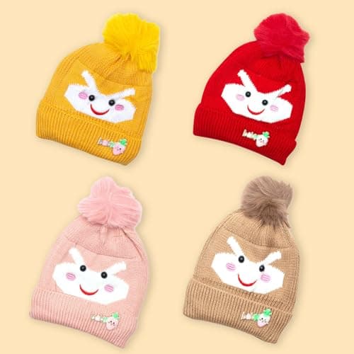 Mee Mee Baby Winter caps | Pack of 1 | Unisex Beanie fit for 6 Months to 3 Years Old Toddler Baby Woolen Winter Caps for Kids Boy's and Girl's Free Size | Assorted