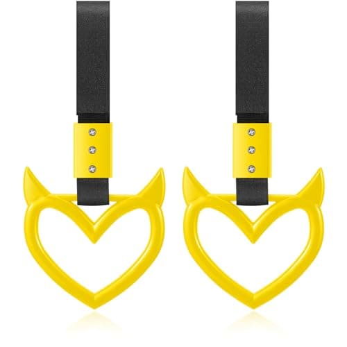 Fabbay 2 Pieces Heart Handle Keychains Car Accessory Heart Hand Strap Drift Charm for Car Interior Exterior DecorationYellowDevil Style