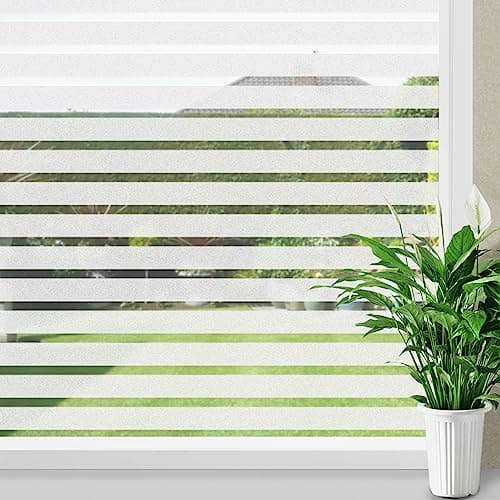 WALLTON Privacy Vinyl Frosted Window Film Glass Sticker Self-Adhesive Film Tint Wallpaper Opaque Sheet for Glass Privacy Cover Window, Door, Office, Home.| Anti-UV. (16x36 Inch, Strip Line)