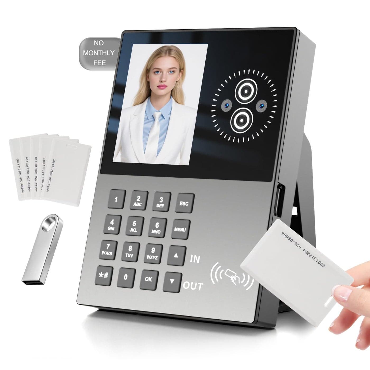 JIAN BOLAND Employee Time ClockTime Clocks for Employees Small Business Face RecognitionBadgesPIN Attendance Machine 0 Monthly Fee Office inOut Punch Clock with 5 Badges USB Flash DriveT500