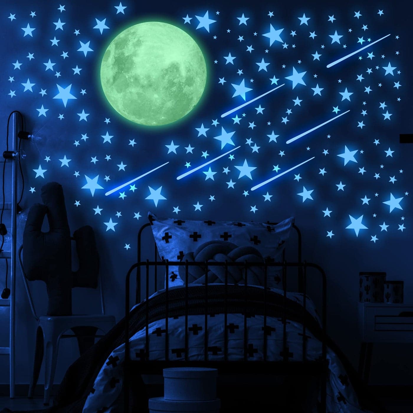 Glow in The Dark Stars and Moon for Ceiling Luminous Stars and Moon Wall Decal Wall Decor Sticky Fluorescence Stars Gift for boy and Girl Perfect for Kids Nursery Bedroom Living RoomBlue