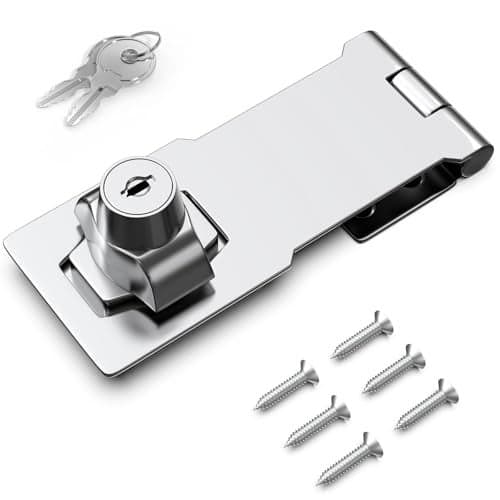 I-EASYDWW 4 Inch Keyed Hasp Lock for Cabinets & Small Doors, Twist Knob Design, Heavy Duty Zinc Alloy with Chrome-Plated Iron, Includes Keys & Screws, Silver