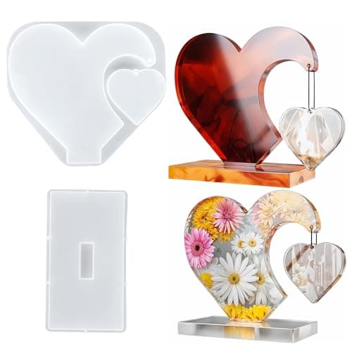 Heclia Heart Resin Mold 2 PCS Heart Shape Molds for Epoxy Resin Love Shape Silicone Molds Large 3D Picture Frame Epoxy Mold for DIY Table Home Decor Casting Art Craft Valentine Christmas Gifts