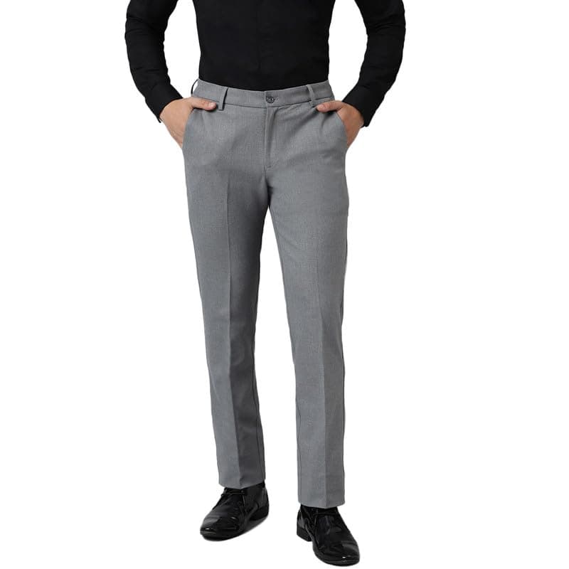 SUBTRACT Men 4 Way Stretch Wrinkle Free Slim Fit Formal Trouser in Lightgrey with 2 Inch Flexible Waistband | Men's Trousers for Office Or Party (Lightgrey,36)