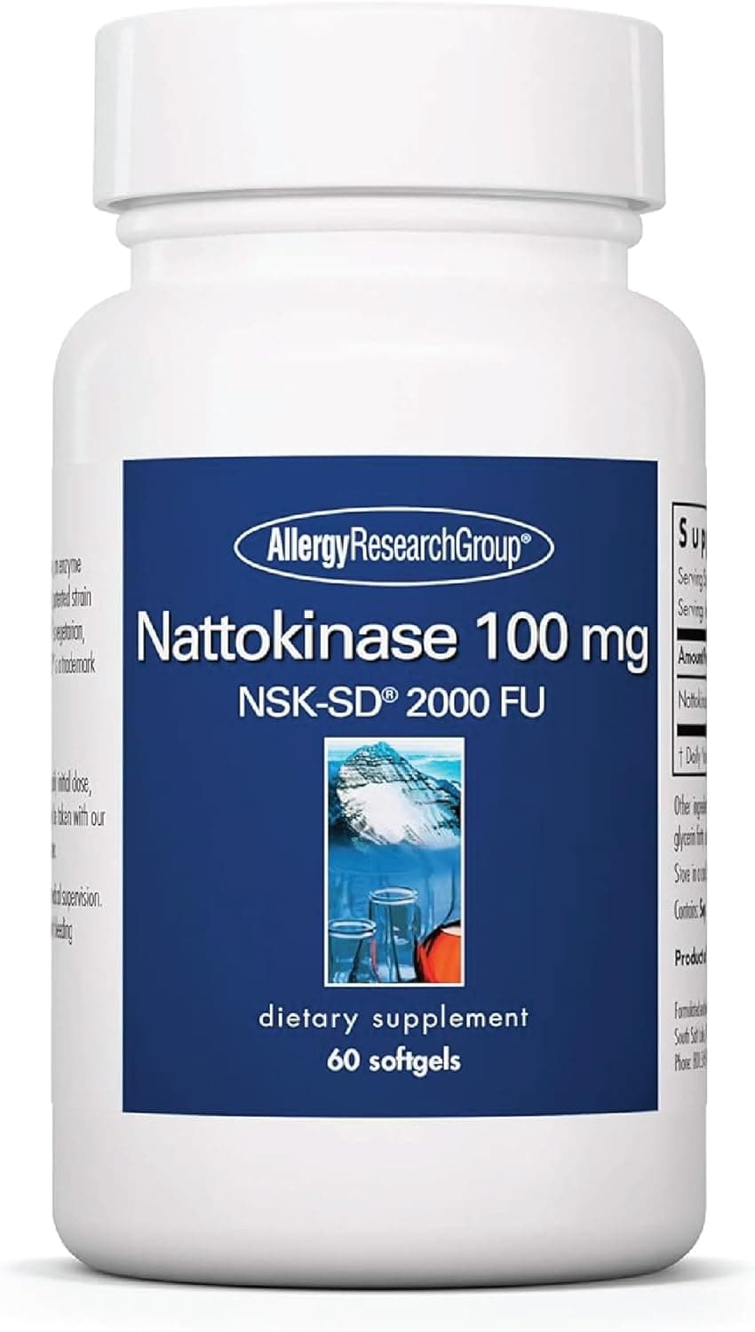 Allergy Research Group Nattokinase 2000 FU 100mg Nattokinase Supplement for Women and Men Natural Enzyme Support for Heart and Blood Health 60 Softgels