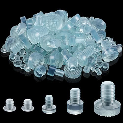 Glass Table Top Bumpers with Stem 5 Size Clear Rubber Anti Slip Pads Non Adhesive Glass Table Rubber Grippers for Furniture Cabinet Door(150 Pieces)