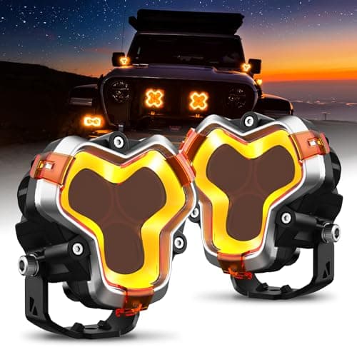 NOVSIGHT 3 Inch LED Pod Fog Lights - Red Dot Award 2025 Winner Halo Series Fog Light with Amber/White DRL, 96W Super Bright LED Offroad Lights, with Covers & Wiring Harness for Truck Jeep Pickup ATV
