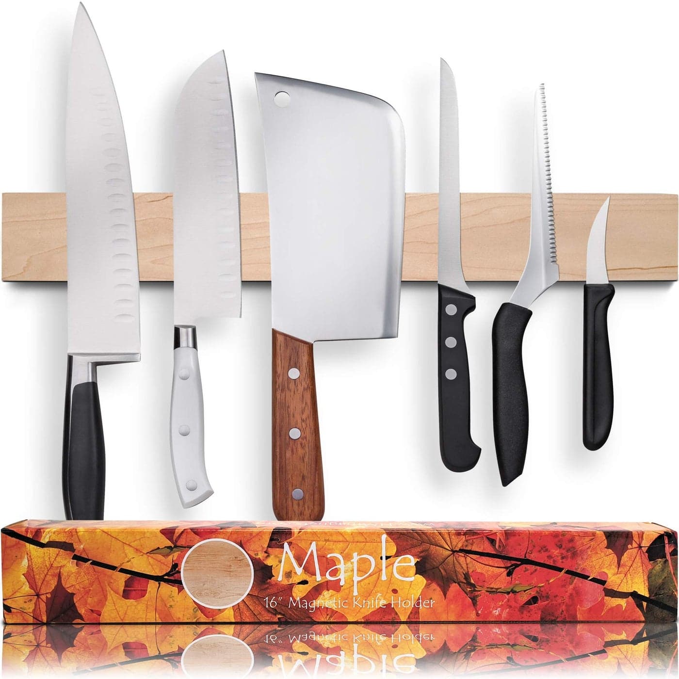Premium 16 Inch Maple Wood Magnetic Knife Holder Professional Wooden Magnetic Knife Strip SpaceSaving Knife RackKnife Bar With Powerful Magnetic Pull Force Upgraded Version