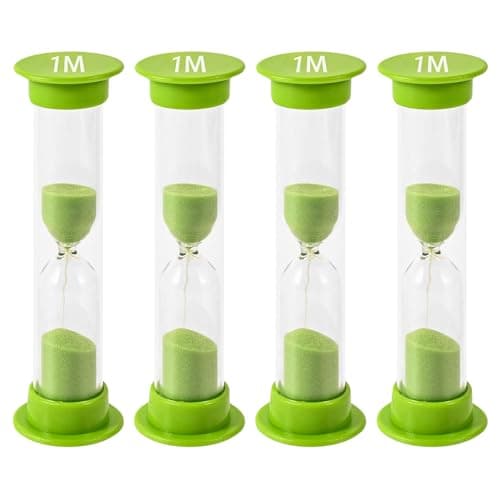TeacherFav Sand Timer for Kids - 1 Minute Set of 4 Hour Glass - Green Color- Acrylic Covered for Classroom, Home & Kids Room