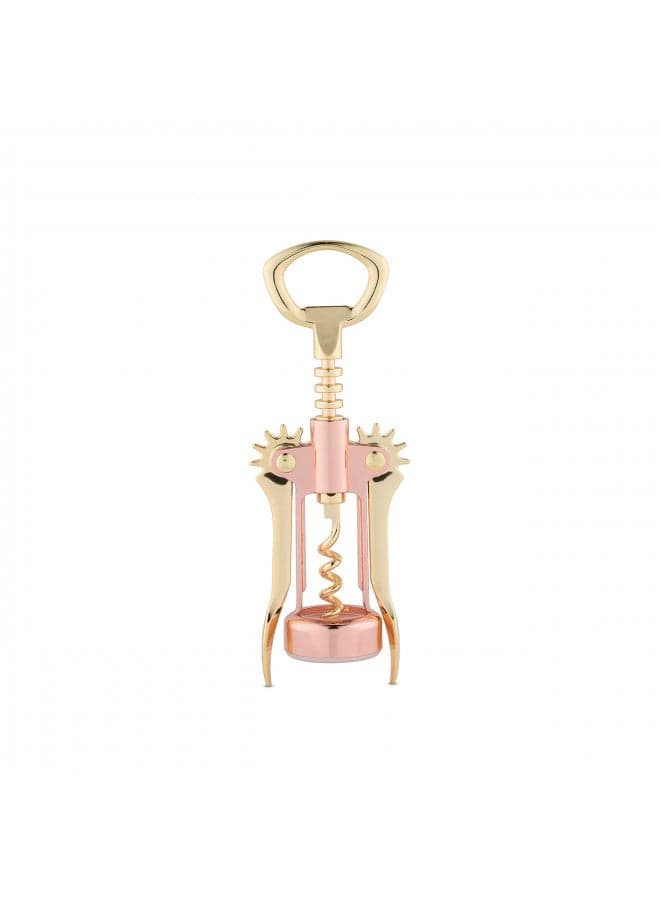 Twine Two-Tone Copper and Gold Winged Corkscrew, Self Centering Worm, Wine Bottle Opener, Lever Arms, Stainless Steel Set of 1