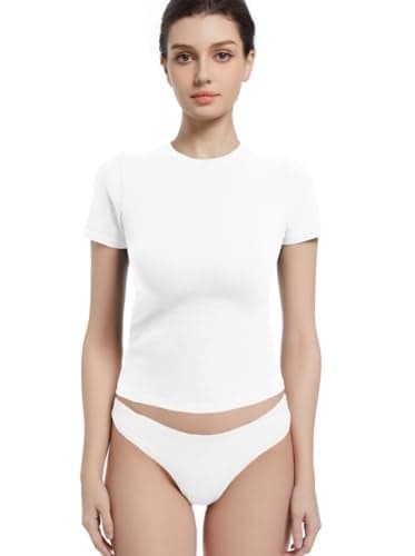 Abonlen Crewneck Short Sleeve T Shirts for Women Fitted Basic TeesY2k Going Out Tops (X-Large,White)