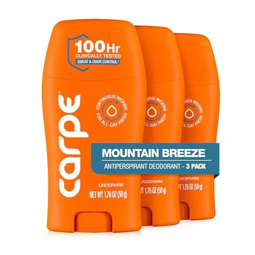 Carpe Underarm Antiperspirant Deodorant for Men and Women 100 Hour Sweat Odor Control Clinical Strength Deodorant for Men Long Lasting Deodorant Antiperspirant Mountain Breeze 3 Pack