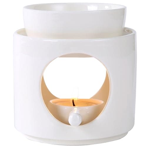Auxmeware - Essential Oil Burner for Scented Oil, Oil Warmer, Tealight Wax Melt Warmer, Candle Diffuser, Tea Light Holder, White